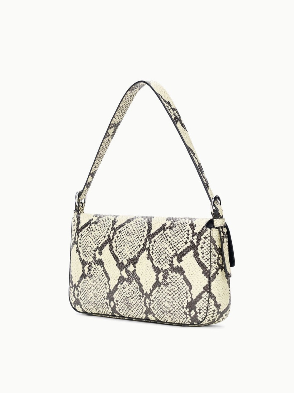 Staud Harlow Snakeskin Print Leather Shoulder Bag Y2K Modern Silver Cream Black - Picture 3 of 7